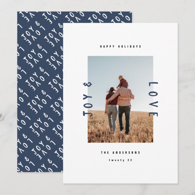 Cartão De Festividades Marinho mínimo moderno branco 1 feriado fotográfic (Frente/Verso)