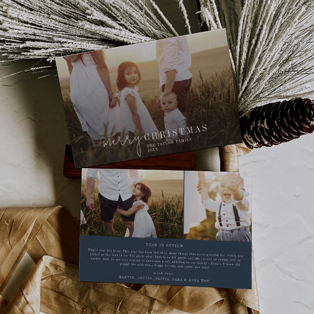 Cartão De Festividades Marinho moderno Blue Photo Overlay Notícias de Nat (Criador carregado)