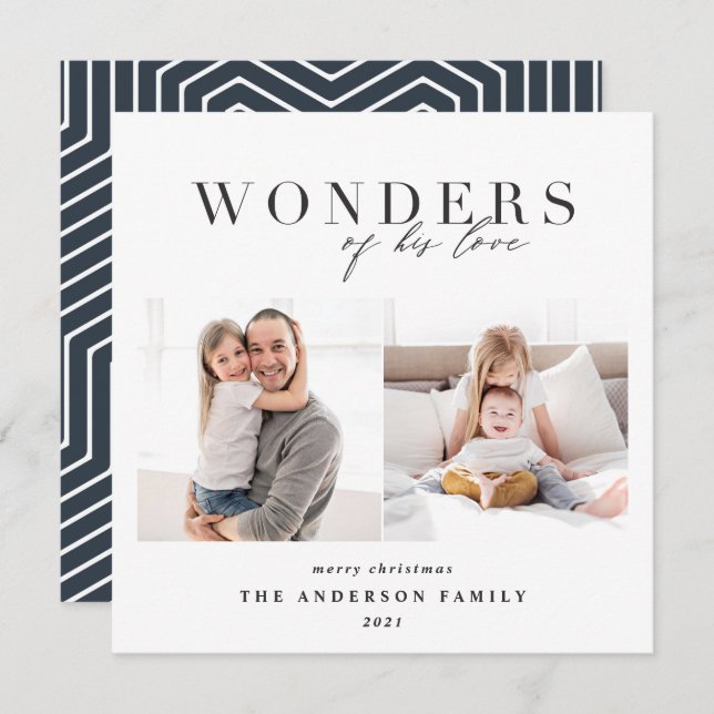 Cartão De Festividades Marinho religioso moderno azul 2 foto Natal (Frente/Verso)