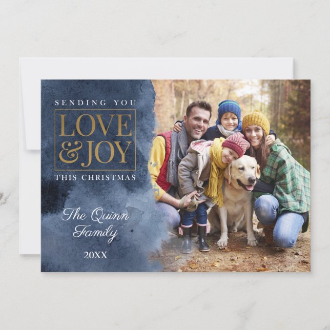 Cartão De Festividades Marinho Watercolor com Dourado (Frente)