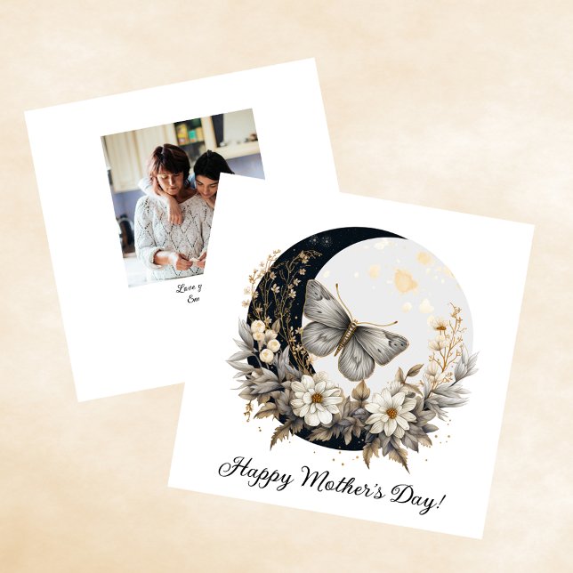 Cartão De Festividades Mariposa Floral e Lua Feliz Dia das Mães (Criador carregado)