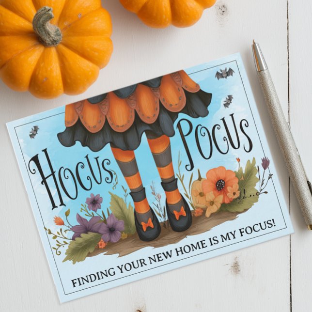 Cartão De Festividades Marketing de Halloween do Pocus Whimsical (Hocus Pocus Real Estate Marketing Card)