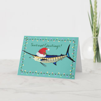 Cartão De Festividades Marlin with Santa Hat Holiday Card