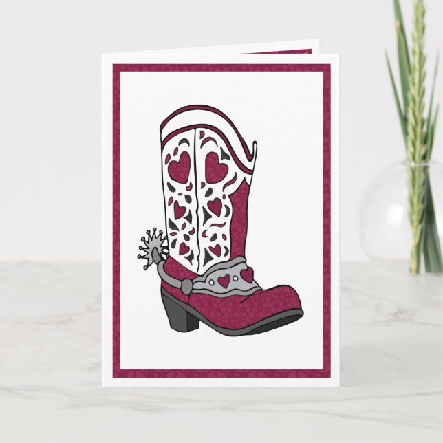 Cartão De Festividades Maroon Heart Patterned Boot (Frente)