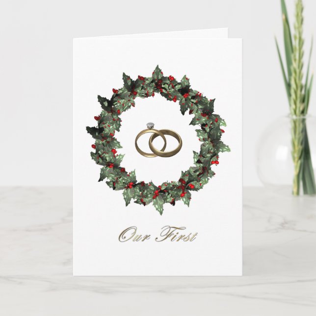 Cartão De Festividades Married 1st Christmas Card - Holly (Frente)