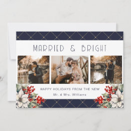 Cartão De Festividades Married And Bright Blue Newlywed 3 Photo