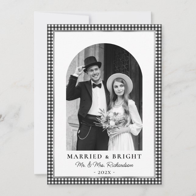 Cartão De Festividades Married and Bright Newlywed Photo Black White  (Frente)