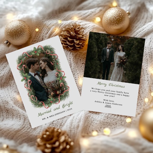 Cartão De Festividades Married and Bright Photo Christmas Holiday Card (Criador carregado)