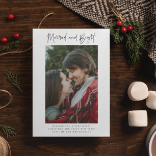 Cartão De Festividades Married and Bright Photo Newlywed Holiday Card