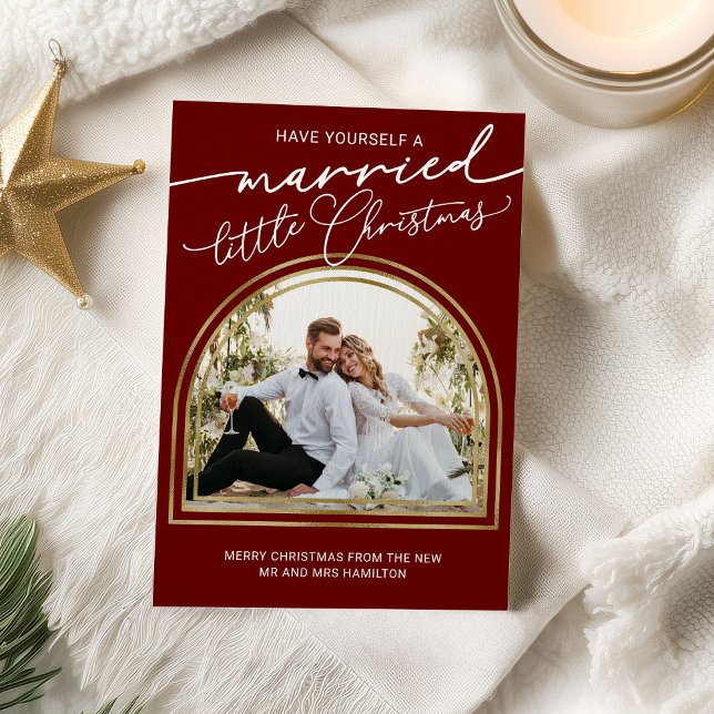 Cartão De Festividades Married Little Christmas Wedding Announcement  (Criador carregado)