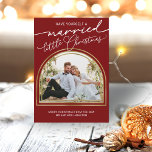 Cartão De Festividades Married Little Christmas Wedding Announcement<br><div class="desc">Lovely arched-themed photo Christmas card. Easy to personalize with your details. Please get in touch with me via chat if you have questions about the artwork or need customization. PLEASE NOTE: For assistance on orders,  shipping,  product information,  etc.,  contact Zazzle Customer Care directly https://help.zazzle.com/hc/en-us/articles/221463567-How-Do-I-Contact-Zazzle-Customer-Support-.</div>