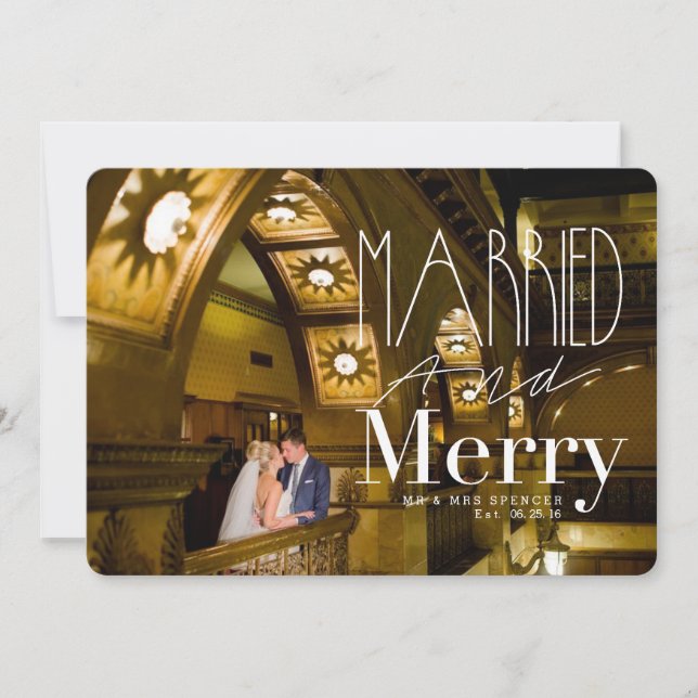 Cartão De Festividades Married & Merry | Married Couple Holiday Photo (Frente)
