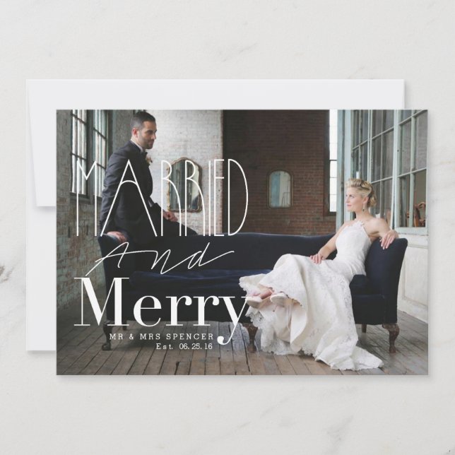 Cartão De Festividades Married & Merry | Married Couple Holiday Photo (Frente)