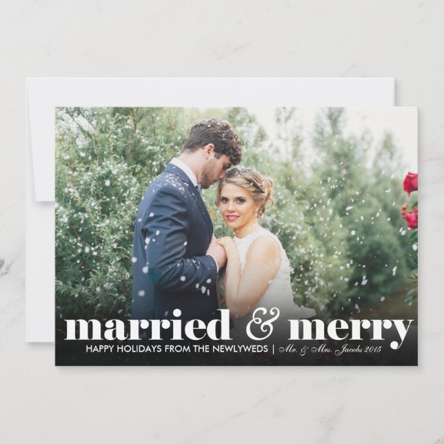 Cartão De Festividades Married & Merry | Weddings | Christmas (Frente)