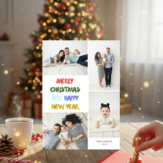 Cartão De Festividades Marry Christmas & Happy New Year 4 Photo White