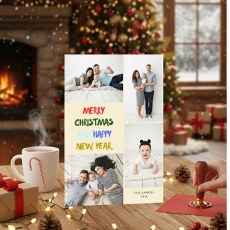 Cartão De Festividades Marry Christmas & Happy New Year 4 Photo Yellow