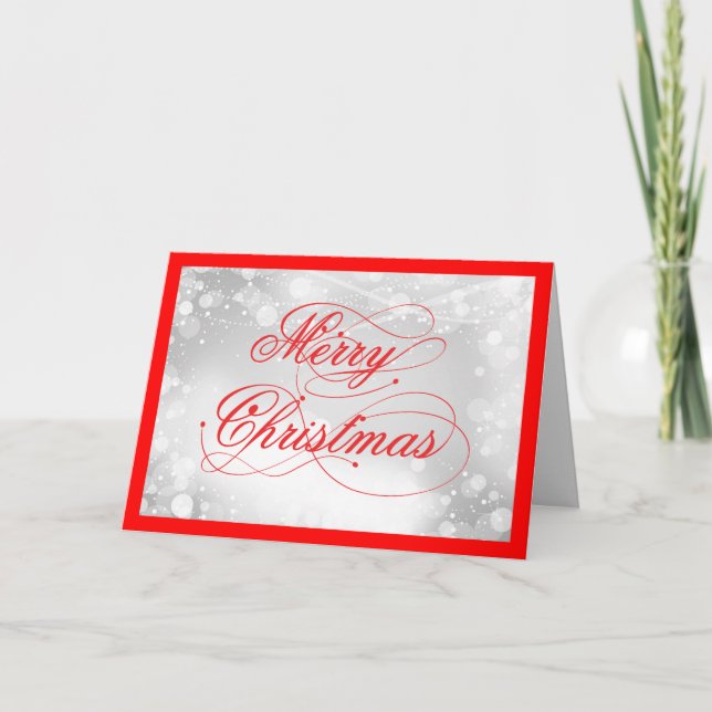 Cartão De Festividades Marry Christmas Red Text Design White Bokeh (Frente)