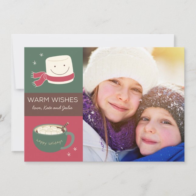 Cartão De Festividades Marshmallow Hot Chocolate Holiday Photo Card (Frente)