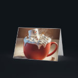 Cartão De Festividades Marshmallow Snowman<br><div class="desc">Um alegre homem de neve marshmallow relaxa em uma xícara de chocolate quente,  cercado por chantilly e mini marshmallows</div>