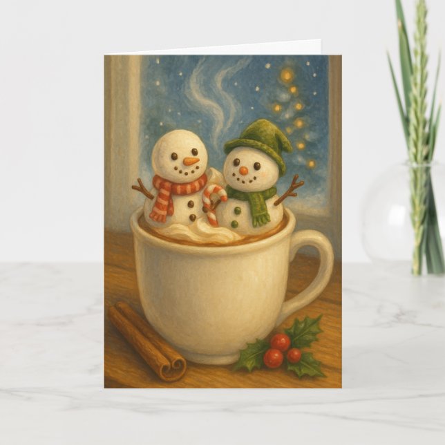 Cartão De Festividades Marshmallow Snowmen Hot Cocoa (Frente)