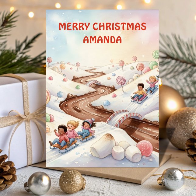 Cartão De Festividades Marshmallow World Christmas Kids Card (Criador carregado)