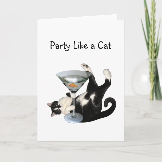 Cartão De Festividades Martini Cat Party Card (Frente)