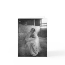 Mary holding Jesus in Stable Note Card