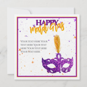 Cartão De Festividades Máscara de Violeta Personalizada e Sparkles Laranj