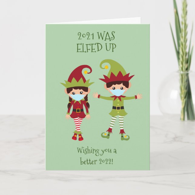 Cartão De Festividades Máscara Divertida Feliz Natal Elfed Up 2021 (Frente)