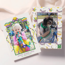 Cartão De Festividades Máscaras de Mardi Gras aquarela Coroa de Bolo do R
