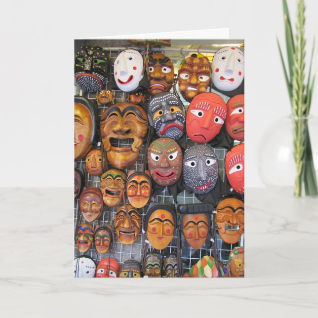 Cartão De Festividades Máscaras Tradicionais Coreanas para Desempenho| 한  (Frente)