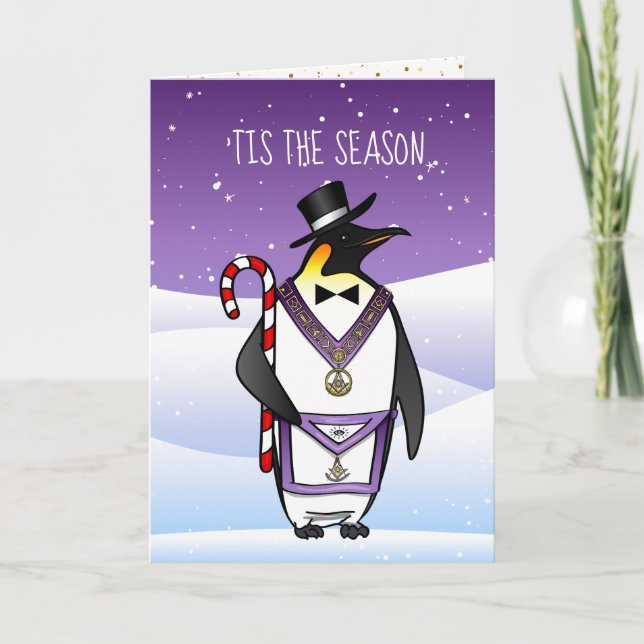 Cartão De Festividades Masonic Christmas Card Holiday Penguin Grand Lodge (Frente)