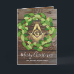 Cartão De Festividades Masonic Christmas Cards | Rustic Wood Gold<br><div class="desc">Beautiful, rustic wood gold masonic Christmas cards featuring a gold square and compass surrounded by a green holiday wreath. These unique freemason Christmas cards were created in a warm watercolor style and come on a thick mat paper (unless a different style is selected). Personalize them by adding your own outside...</div>