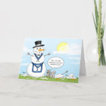 Cartão De Festividades Masonic Frosty the Snowman Christmas<br><div class="desc">What is this snowman's secret? Could it be he's a mason and can stand the heat? Send some good laughs and cheer to your fellow lodge brothers and their families this year with these funny masonic Christmas cards! The fun holiday design features a cartoon art illustration of Frosty the Snowman...</div>