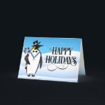 Cartão De Festividades Masonic Happy Holidays Christmas Cards | Freemason<br><div class="desc">Truly unique masonic Christmas cards that will be sure to make the your friends and family smile! This masonic happy holidays card template depicts a hand illustrated penguin in a tuxedo with the masonic officer jewels, a top hat and a candy cane. Snowy hills and falling snow with a classy...</div>
