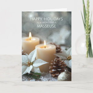 Cartão De Festividades Masseuse Velas de Natal e Poinsettias Brancas