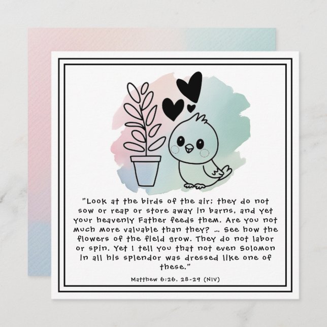 Cartão De Festividades Matthew 6:26, 28-29 Aves Familiares Incentivo (Frente/Verso)