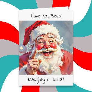 Cartão De Festividades Mau ou Bonzinho   Humor de Papai Noel Natal