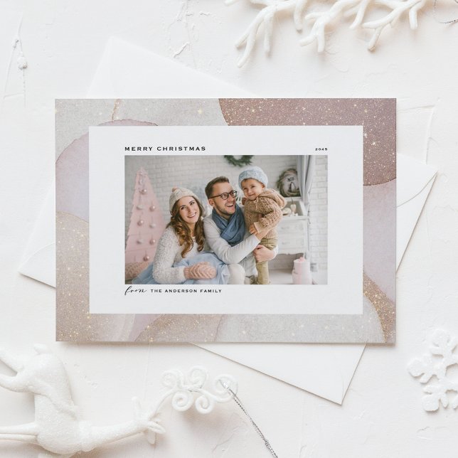 Cartão De Festividades Mauve Tones e Glitter Acendem Foto de Natal (Blush, Mauve & Neutral Tones with Glitter Accents Photo Christmas Holiday Card)