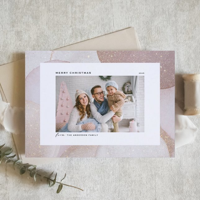 Cartão De Festividades Mauve Tones e Glitter Acendem Foto de Natal (Criador carregado)