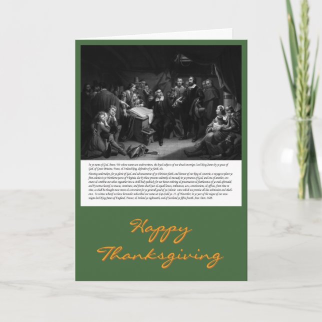 Cartão De Festividades Mayflower - Signing of Compact thanksgiving card (Frente)
