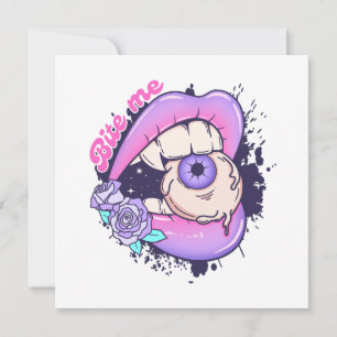 Cartão De Festividades Me Morda Lábios Rosa de Halloween