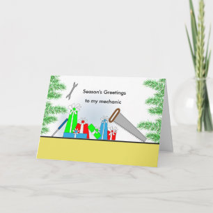Cartão De Festividades Mechanic, Christmas Retro Presents, Tools