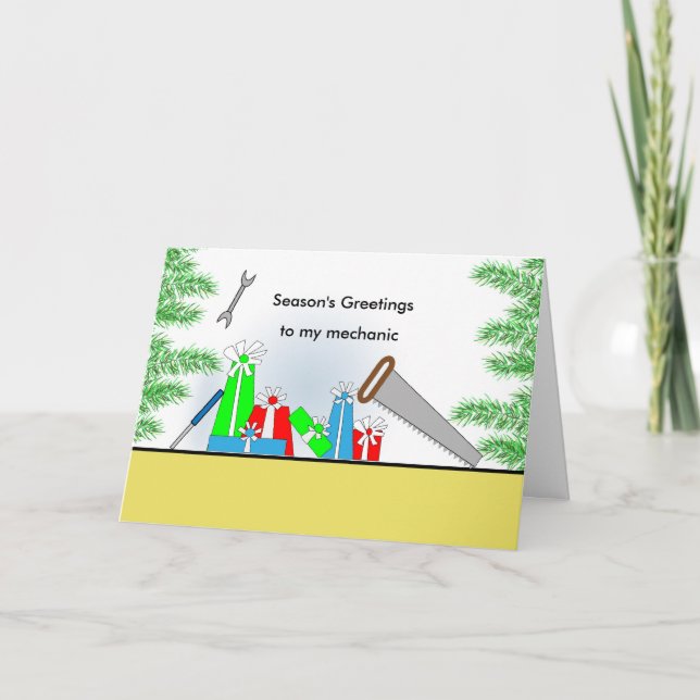 Cartão De Festividades Mechanic, Christmas Retro Presents, Tools (Frente)