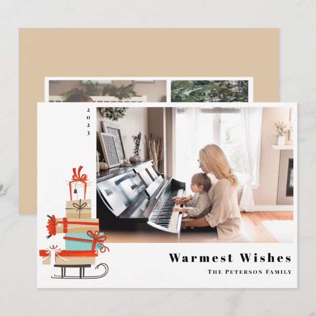 Cartão De Festividades Médio-século Moderno Ilustração do Sled de Natal (Frente/Verso)