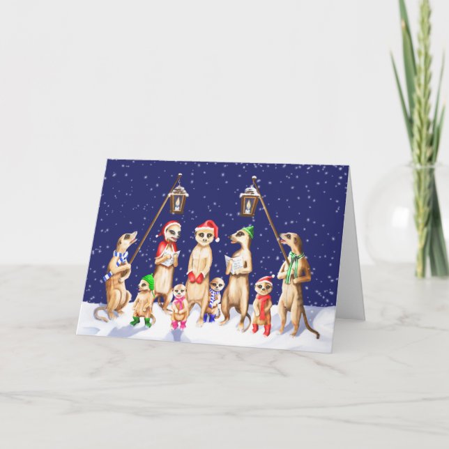 Cartão De Festividades Meerkat Family Carol Singers Christmas Card (Frente)