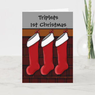 Cartão De Festividades Meias de Natal para trigêmeos1º Natal