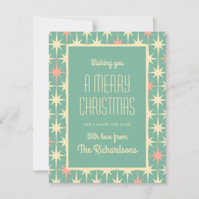 Cartão De Festividades Meio século de Retro Moderno no Natal Atômica (Frente)