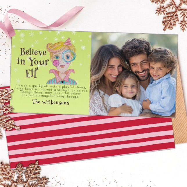 Cartão De Festividades Meio século Retro Elf 1 Foto do Poema de Natal (Criador carregado)