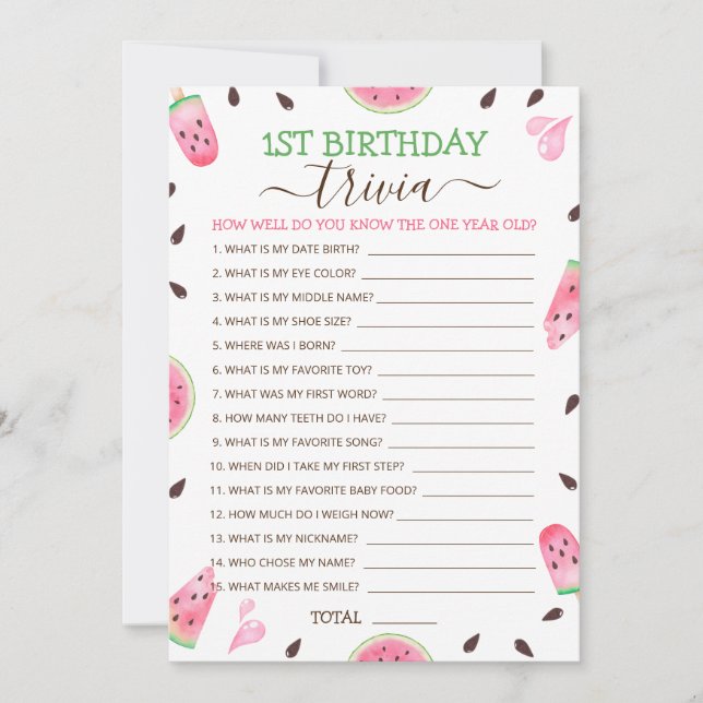 Cartão De Festividades Melancia Um Num Jogo De primeiro aniversario Melão (Frente)